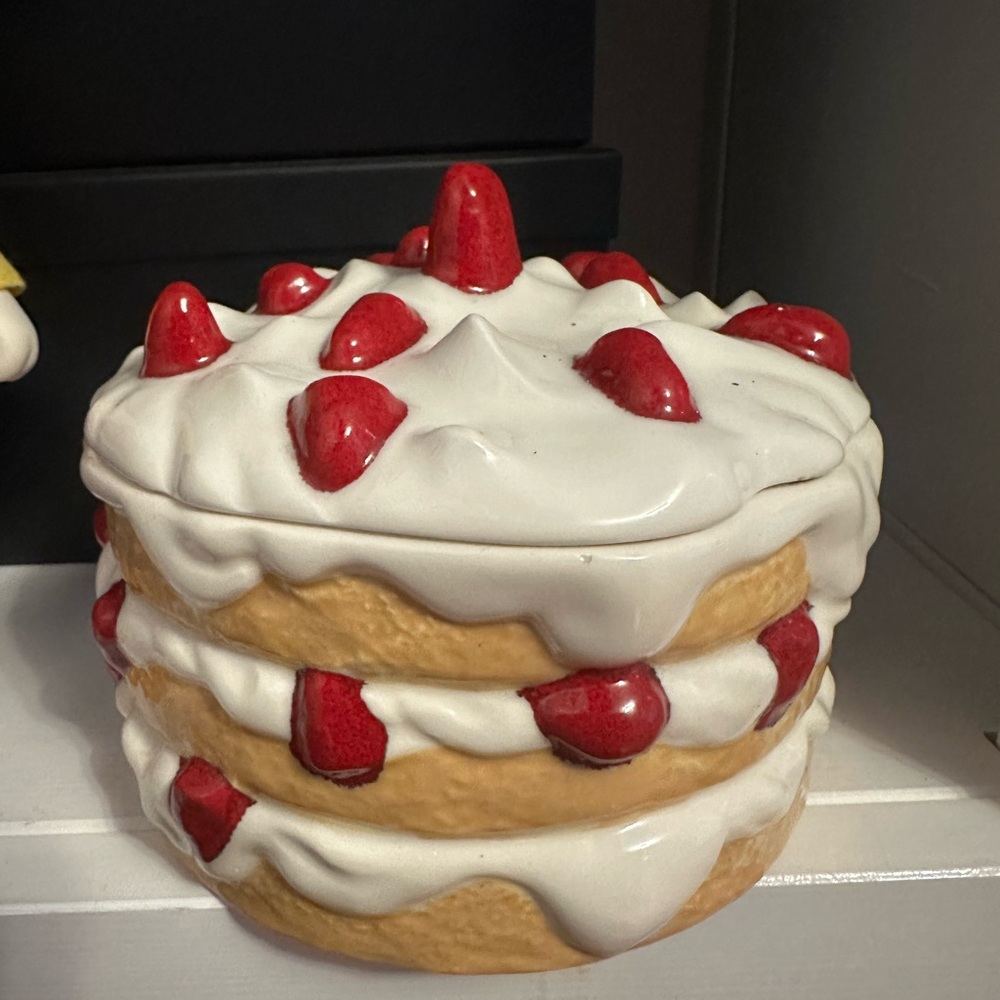 Vintage handmade Strawberry Cake Ceramic Cookie Jar